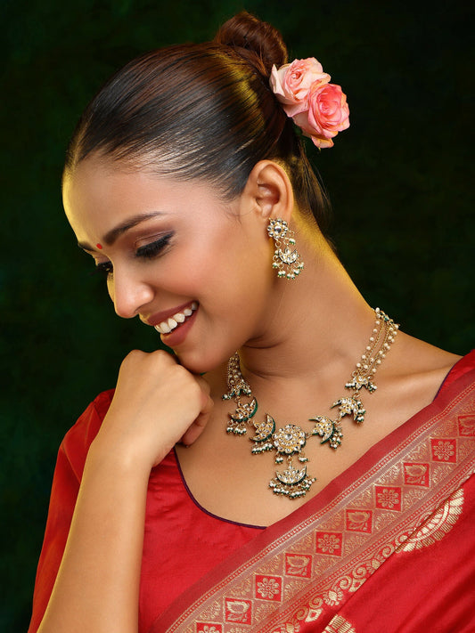 Ruby Raang 22k Gold Polished Kundan Necklace With Earrings | Grab2Buy