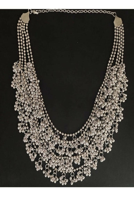 Mominos Fashion Johar Kamal Oxidised Silver-Plated Brass Finish Ghungroo Necklace with Earrings For Women - Grab2buy