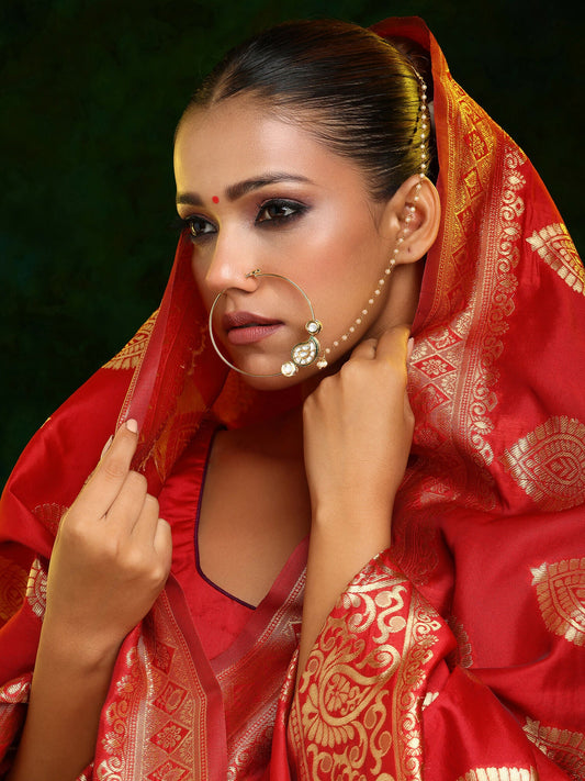 Ruby Raang 22k Gold Polished Kundan Maharani Nose Ring (Clip On) - Distacart