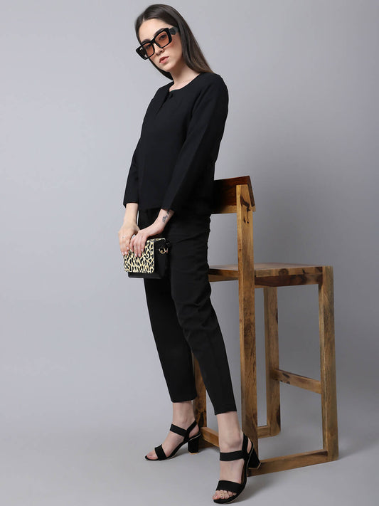 Even Apparels Black Polywool Open Front Statement Women's Jacket
