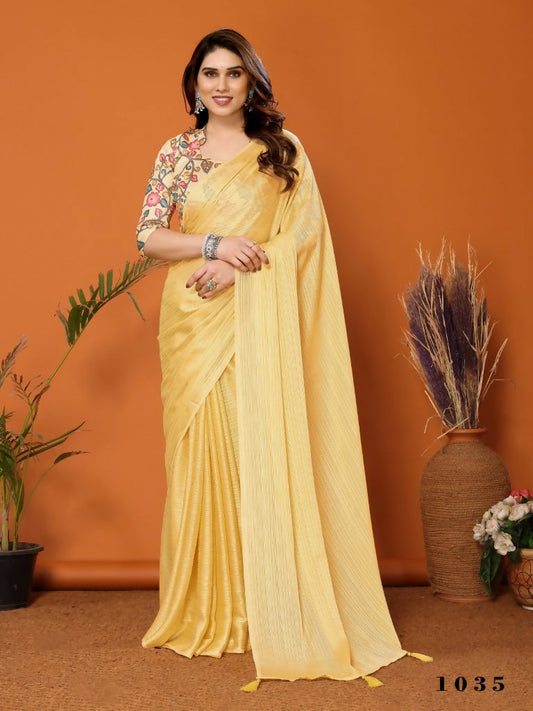 Partywear Designer Yellow Polyester Zari Fancy Saree - Starwalk