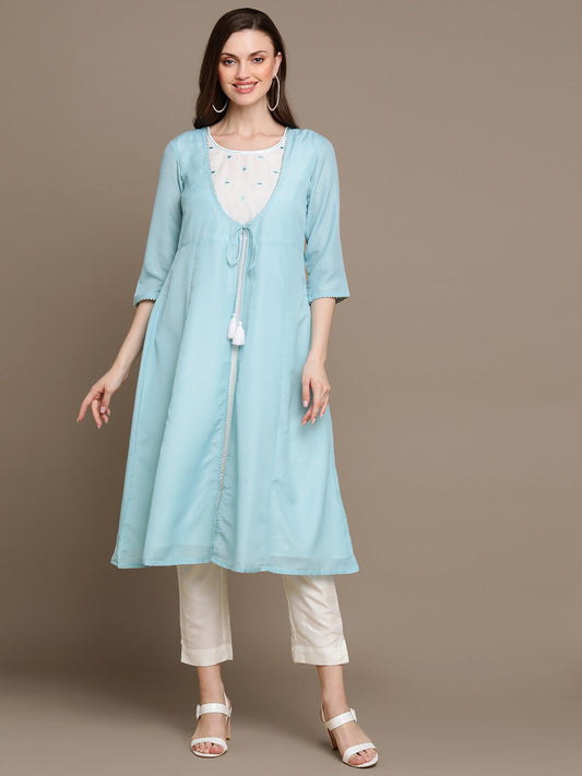 HERE&NOW Embroidered Mirror Work A-Line Kurta