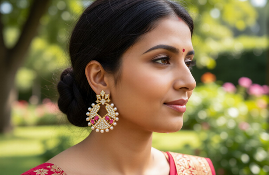 AD Ruby Designer White Stone Earrings Grab2Buy Mokshi Collections Grab2Buy