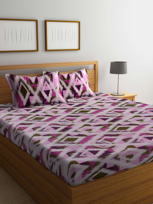 BOMBAY DYEING Marigold Purple Geometric Cotton 104 TC King Bedsheet With 2 Pillow Covers | Grab2Buy