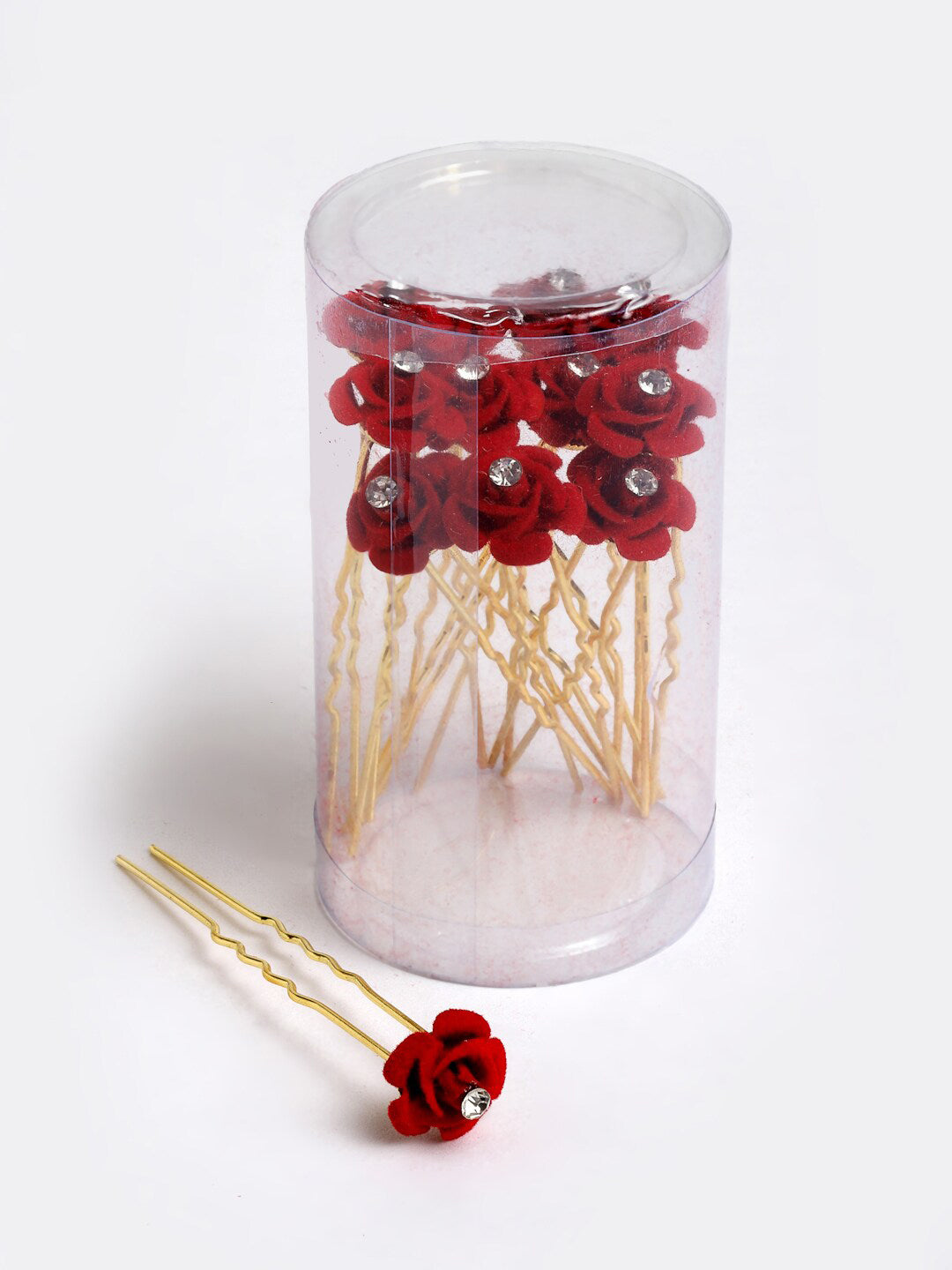 Panash Women Gold-Toned & Red Rose Embellished U Pins - Grab2buy