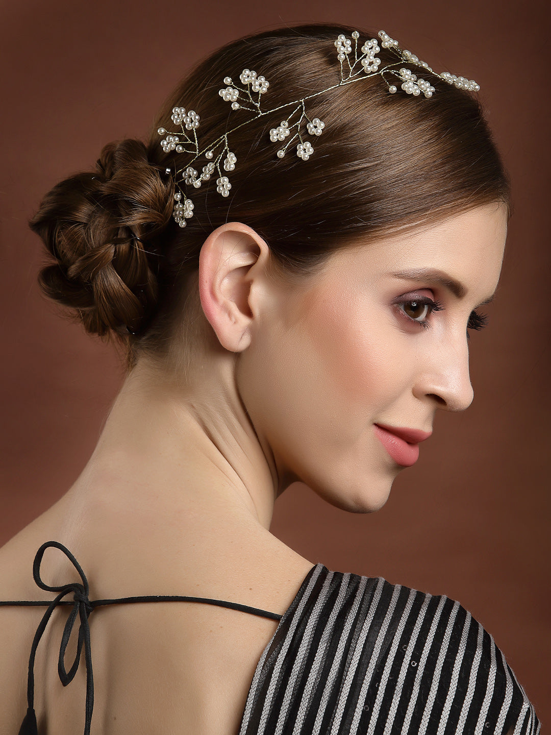Panash Women Gold-Toned & White Beaded Tiara - Grab2buy