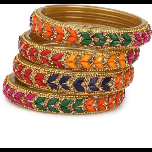 Afast Bridal Wedding & Party Fashionable Colorful Glass Bangle/Kada Set, Pack Of 4 - Multicolor | Grab2Buy