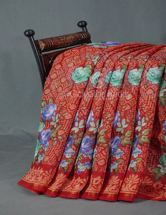 Shades of Tomato Mix Orange Colour Floral Design Semi Chanderi Grab2Buy By Gayathri Reddy Designer Studio