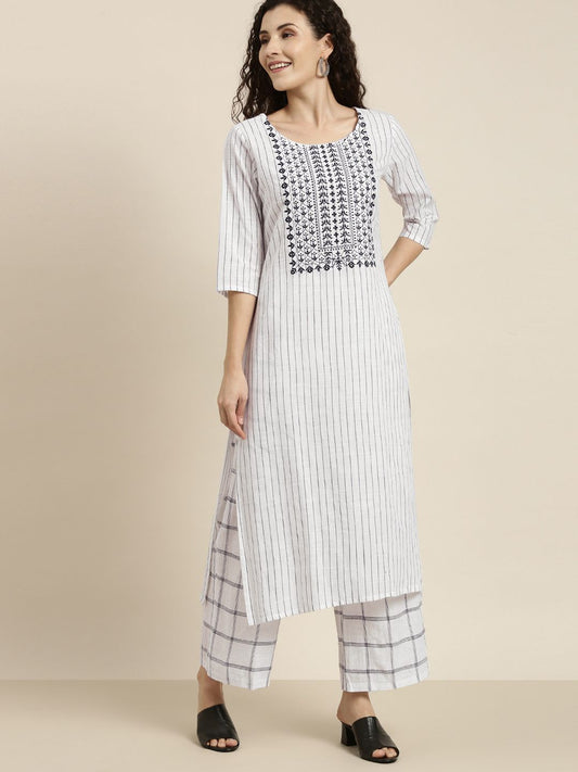 Vishudh Women Off-White Printed Kurta with Palazzos | Grab2Buy