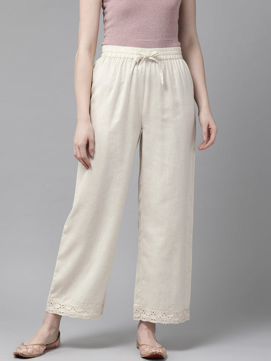 Juniper Women Offwhite Rayon Flex Solid Wide Leg Palazzo