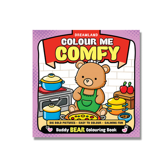 Dreamland Publications Colour Me Comfy – Buddy Bear- Bear-Themed Colouring Book for Kids, Teens, and Adults | Simple Bold Outlines, Relaxing and Cozy Designs