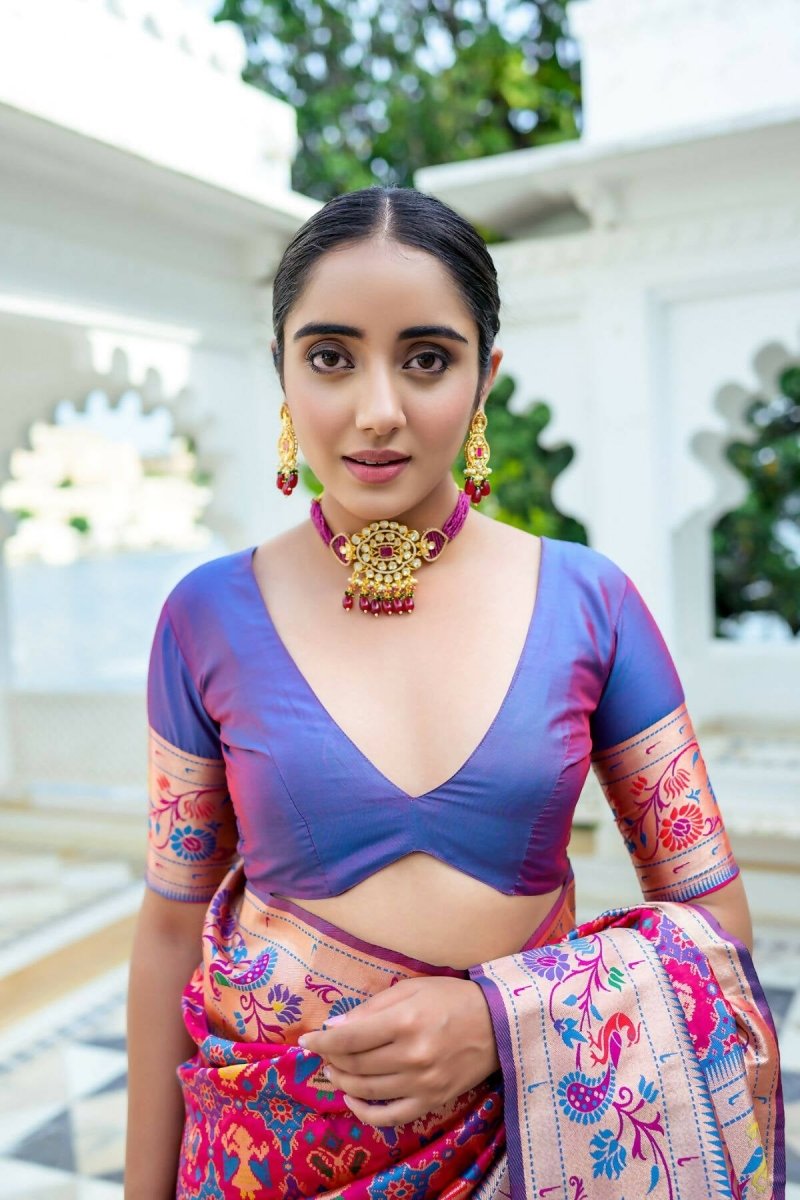 Aastha Fashion Magenta Woven Paithani Silk Saree with Blouse - Grab2buy