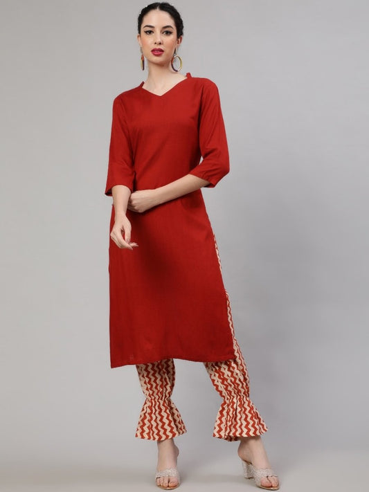 Aks Mandarin Collar Straight Kurta & Trousers