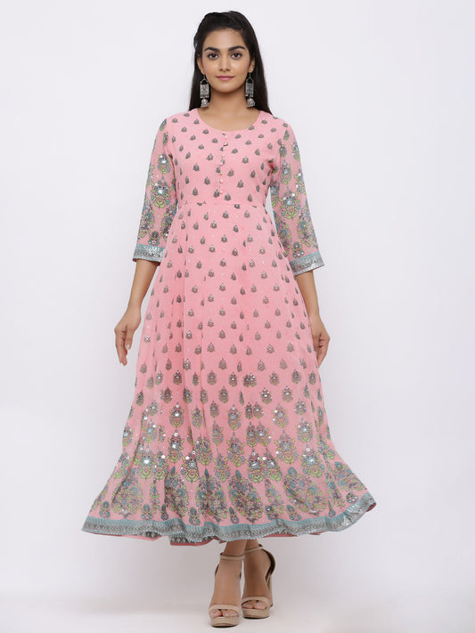 Juniper Womens Pink Georgette Foil Print Maxi Dress