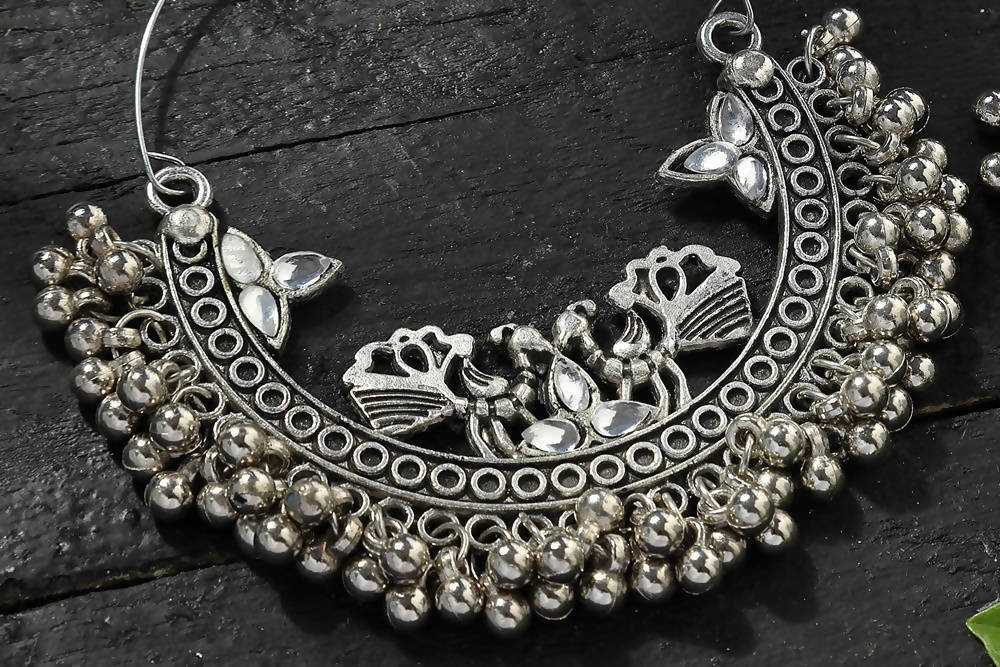 Mominos Fashion Johar Kamal Silver Peacock Design Chandbali Earrings - Grab2buy