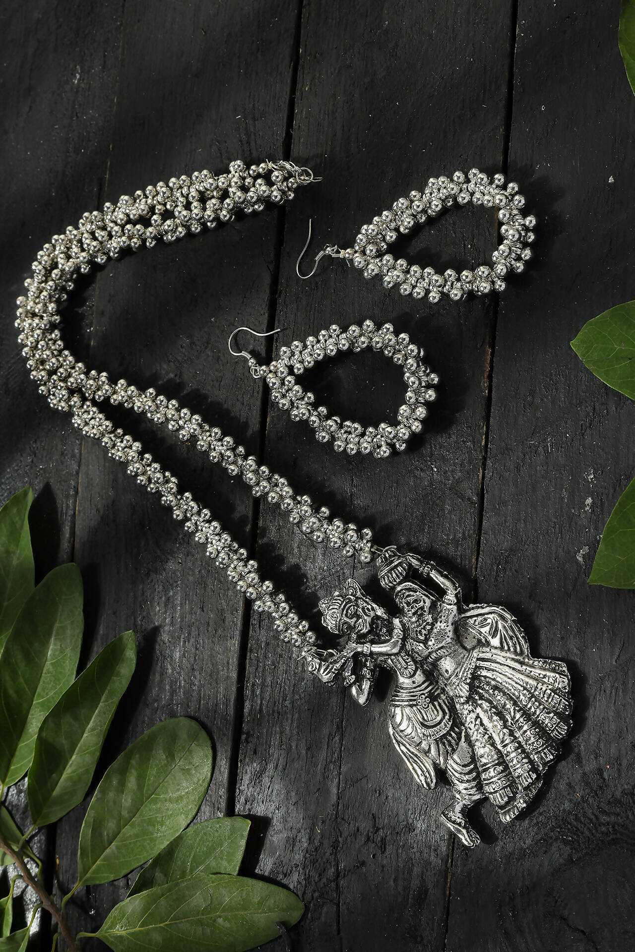 Mominos Fashion Johar Kamal Oxidised Silver-Plated Brass Finish Radha Kishan Long Necklace For Women - Grab2buy