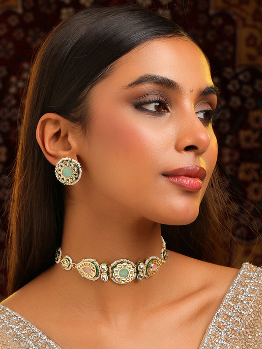 Ruby Raang Kundan Choker Neckpiece With Matching Studs - Distacart