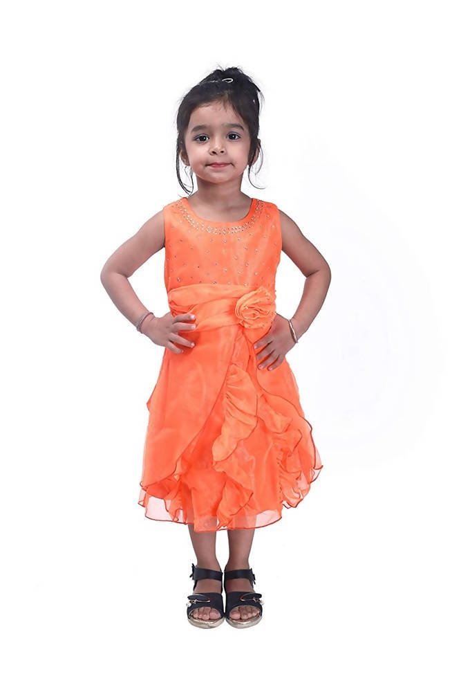 Asmaani Baby Girl's Orange Satin Knee Length Frock (AS-DRESS_22144) - Grab2buy