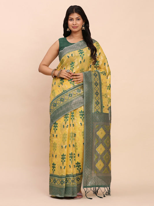Shree Shyam Fashion Linen Cotton Yellow Saree