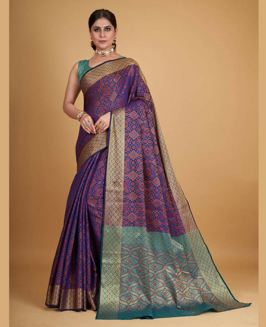 Purple Silk Woven Design Saree With Unstitched Blouse Piece - Akshita