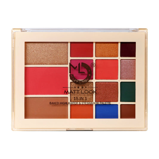 Matt Look 15 In 1 Baked Highlighter & Eyeshadow Matte Palette Face Makeup - Matte 01