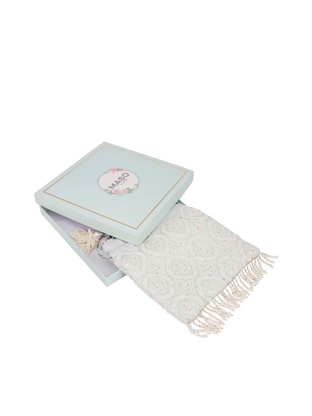 Masq Grey & White Embellished Potli Clutch - Grab2buy