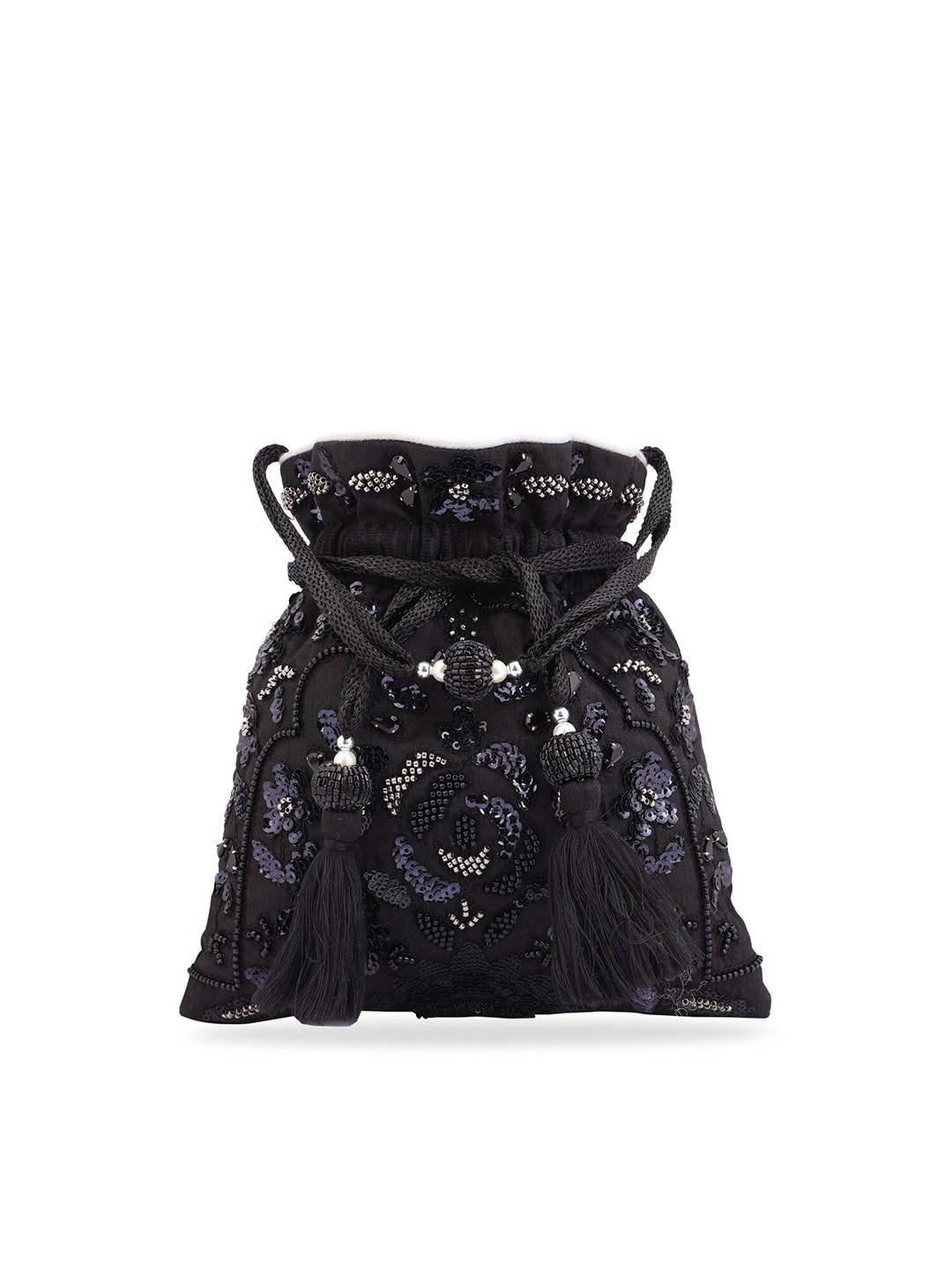 Masq Black & White Embroidered Potli Clutch - Grab2buy