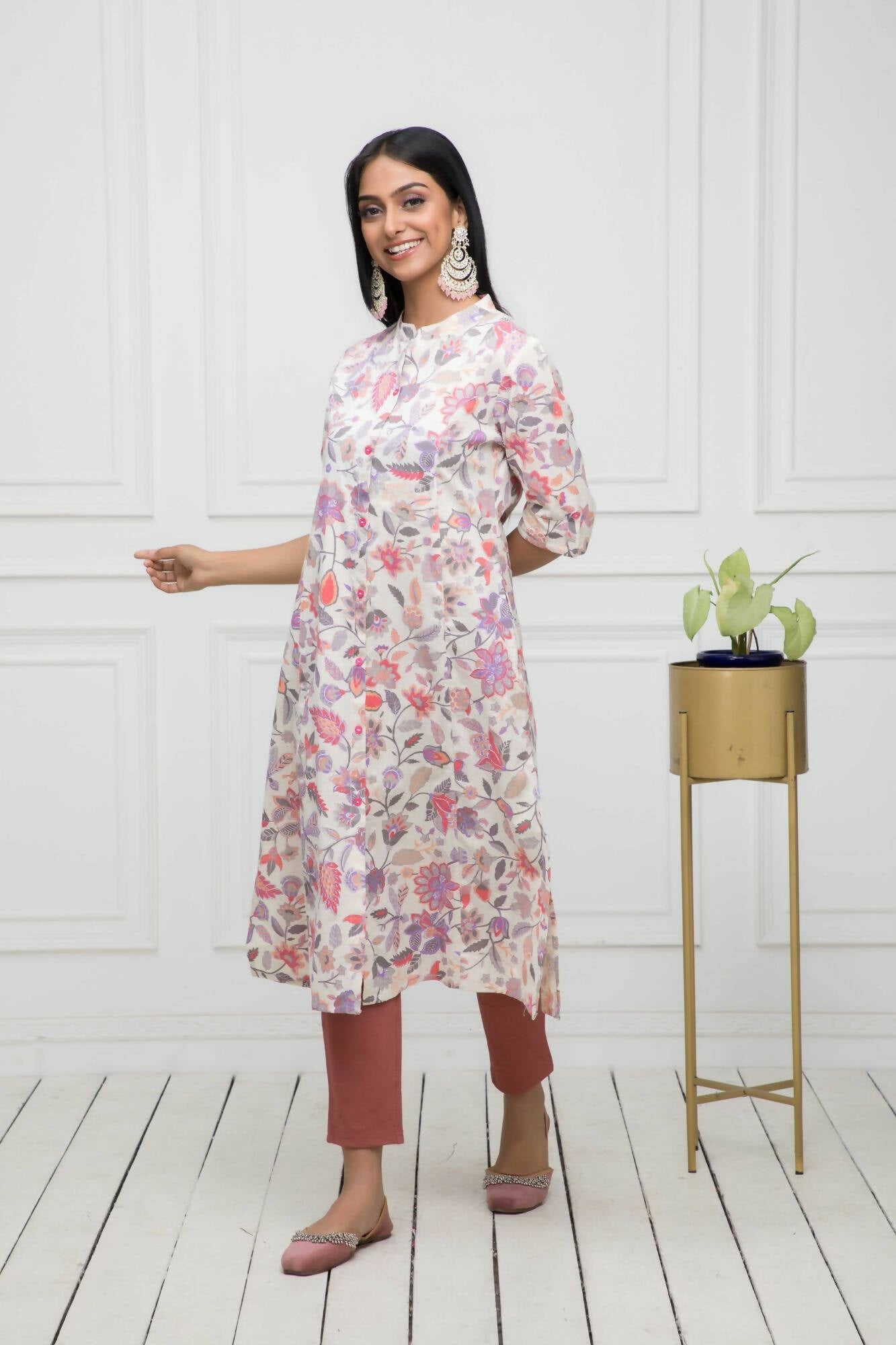 Myshka Women Cotton A-Line Round Neck Multi Floral Kurtas - Grab2buy