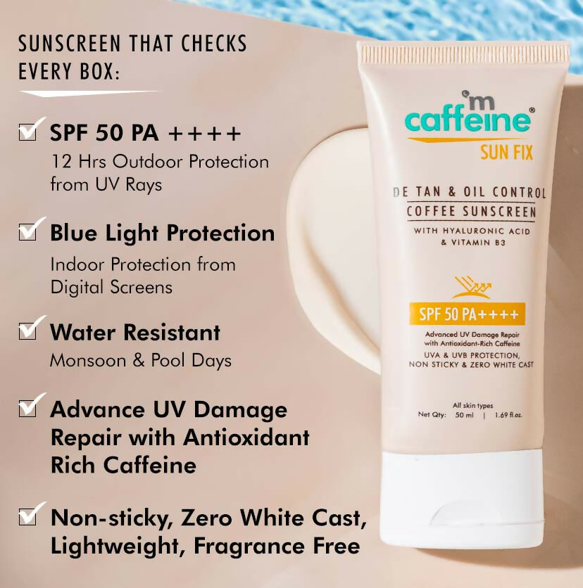 mCaffeine Sun Fix Detan & Oil Control Coffee Sunscreen SPF 50 PA++++, Lightweight & No White Cast - Distacart
