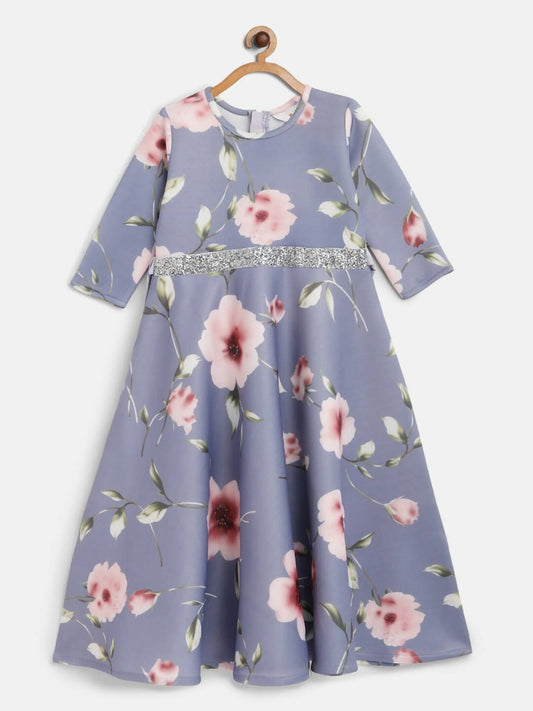 Ahalyaa Light Blue Digital Print Floral Kids Dress For Girls Grab2Buy Ahalyaa Grab2Buy