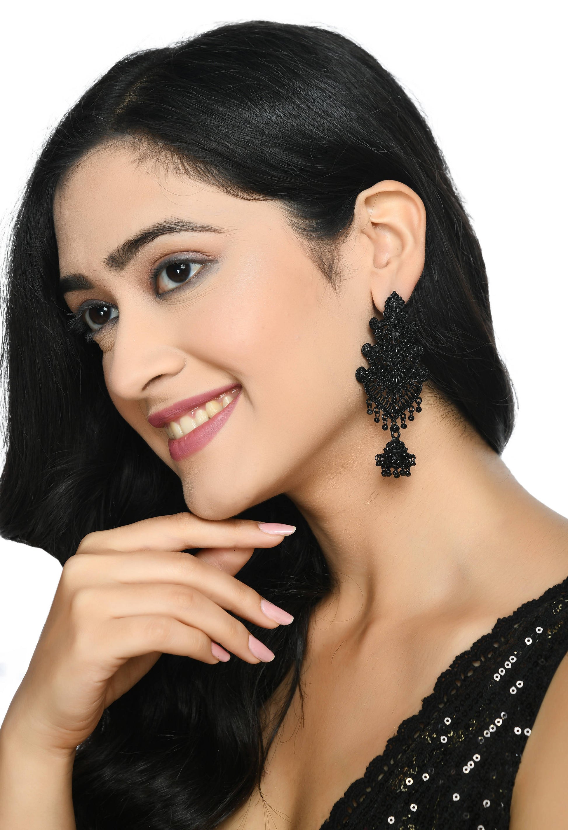 Mominos Fashion Johar Kamal Latest Design Black Color Earrings - Grab2buy
