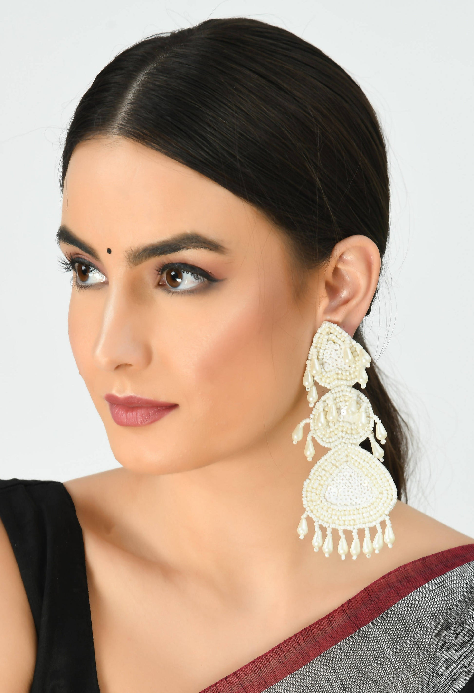 Mominos Fashion Johar Kamal Handicraft Off White Pearls Earrings - Grab2buy