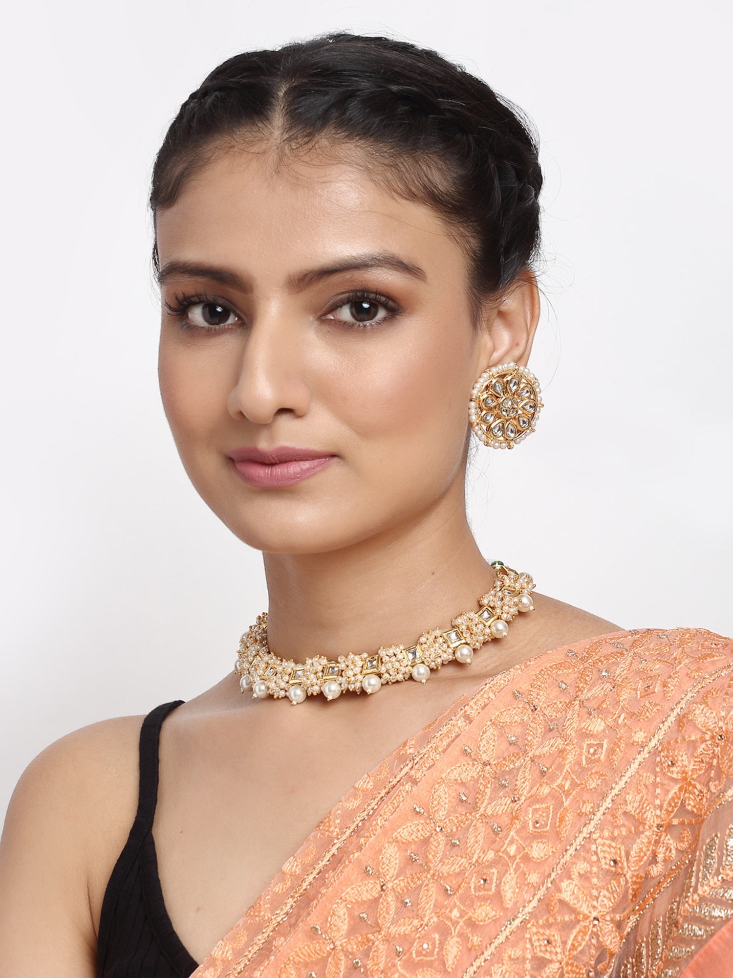 Pearl Kundan Choker With Studs - Ruby Raang - Grab2buy