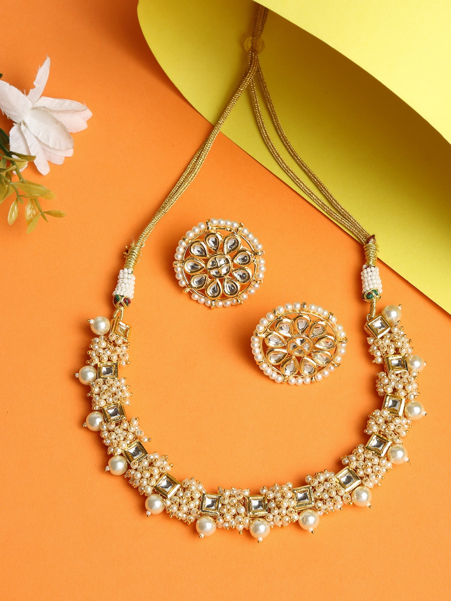 Pearl Kundan Choker With Studs - Ruby Raang - Grab2buy