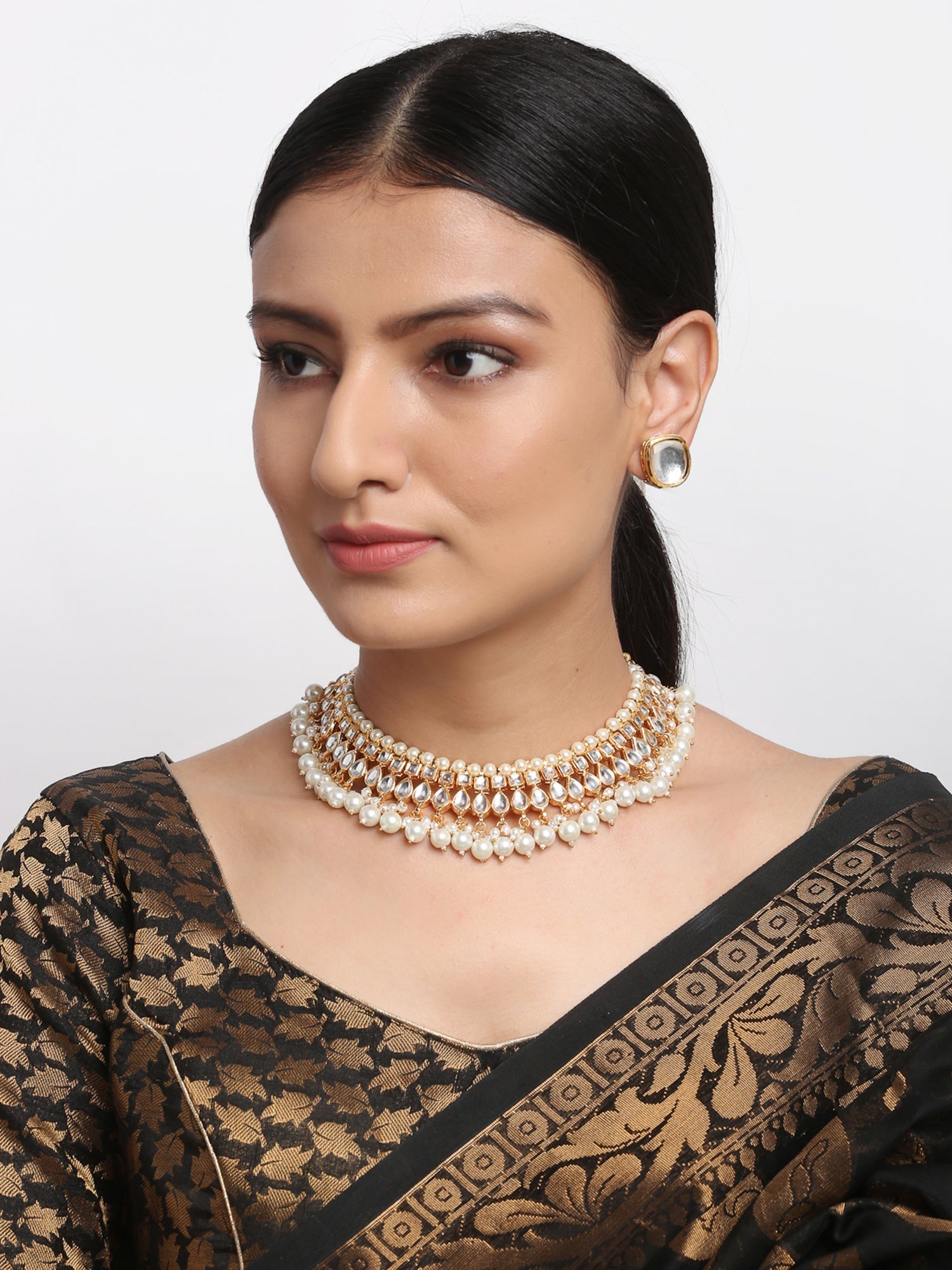 Kundan Choker With Pearls & Studs - Ruby Raang - Grab2buy
