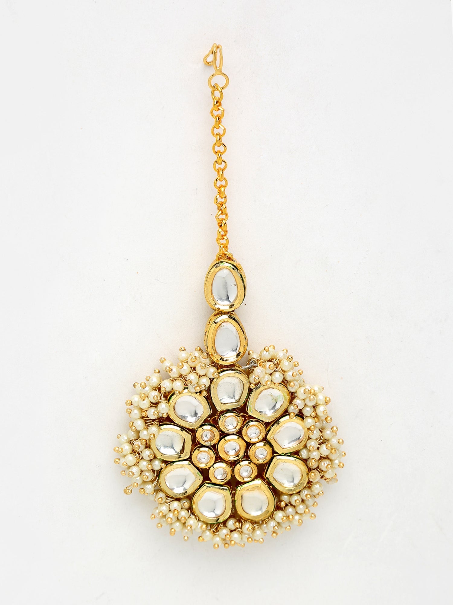 Kundan And Pearl Maang Tikka - Ruby Raang - Grab2buy