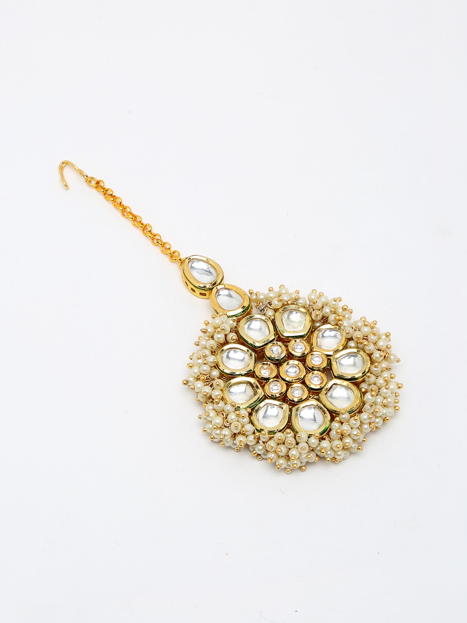 Kundan And Pearl Maang Tikka - Ruby Raang - Grab2buy