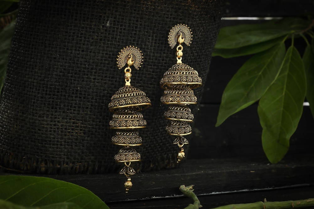 Mominos Fashion Johar Kamal Peacock Design Golden Colour Earrings - Grab2buy