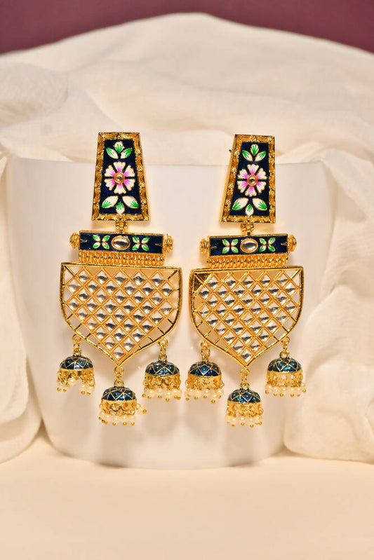 Traditional Gold-Plated Meenakari Blue Jhumka Jhumki Earrings By House of Ree - Grab2buy