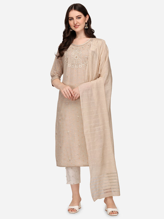 Embroidered Kurta With Pant & Dupatta Set, Multicolor - Hiral Fashion