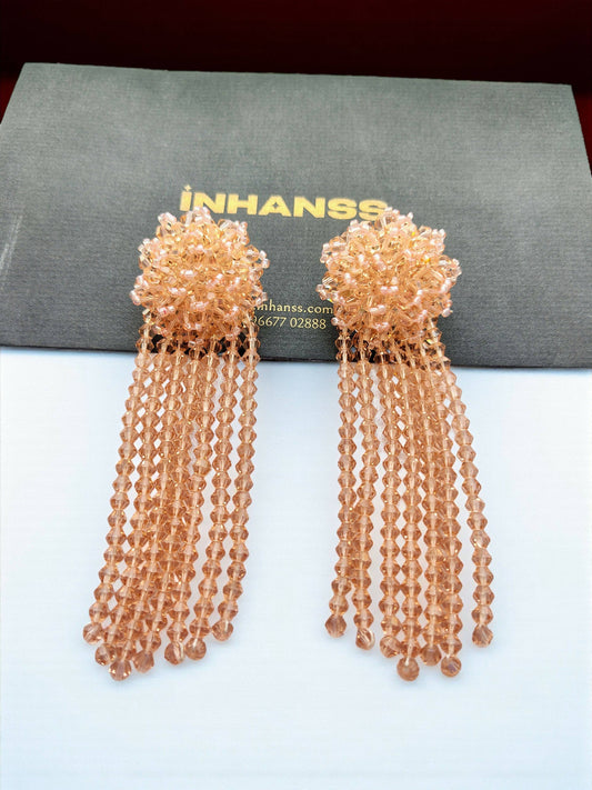 Inhanns Handmade Crystal Waterfall Earrings - Long - Peach Big