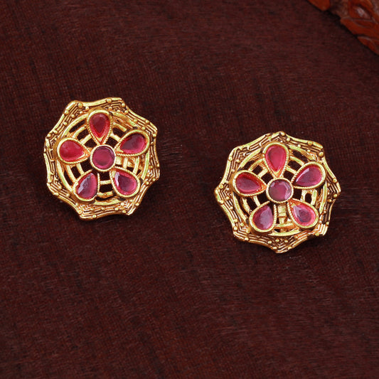 Estele Rose Gold-Polished CZ Peacock Designer Drop Earrings with Ruby Stones for Women Estele Accessories