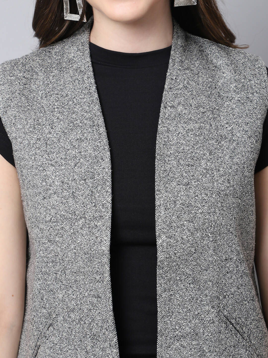 Even Apparels Grey Pure Wool Open Front Women's Waistcoat - Grab2buy