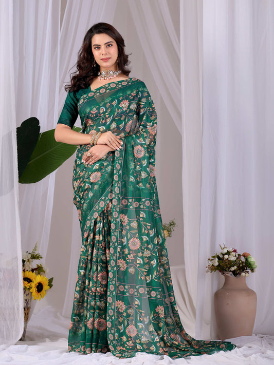 Aastha Fashion Green Monsoon Printed Saree