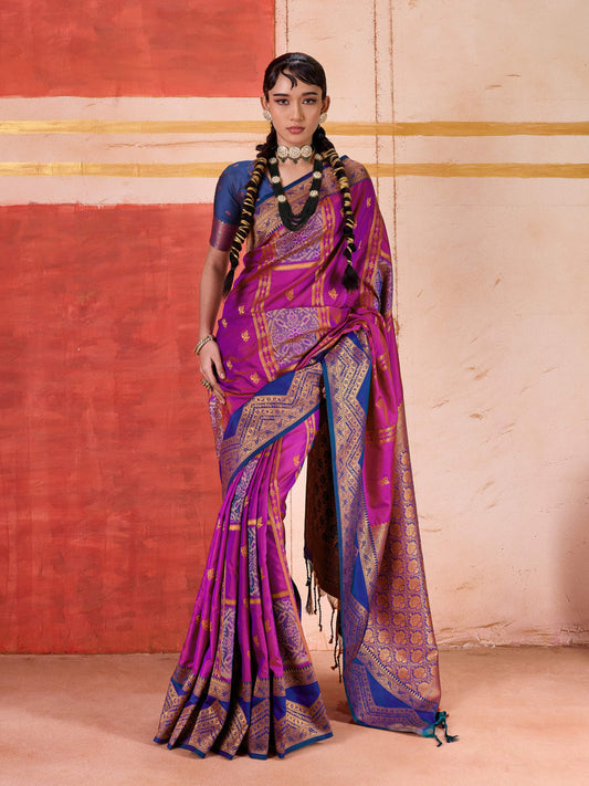 Aastha Fashion Magenta Pure Silk Handloom Weaving Saree