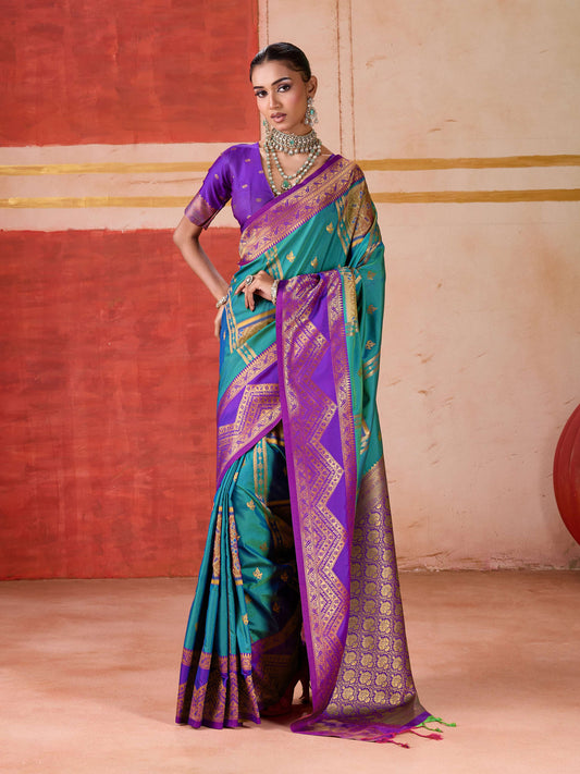 Aastha Fashion Aqua Pure Silk Handloom Weaving Saree