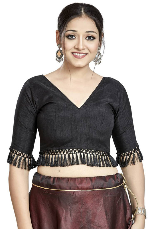 Aastha Fashion Black Art Silk V Neck Blouse