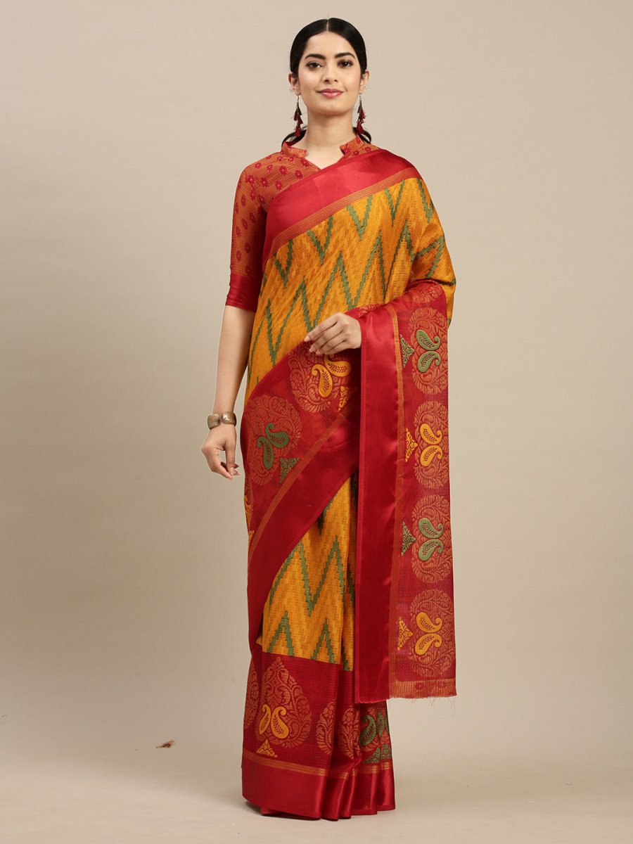 Aastha Fashion Women's Mustard Zari Woven Kota Silk Saree with Blouse - Grab2buy