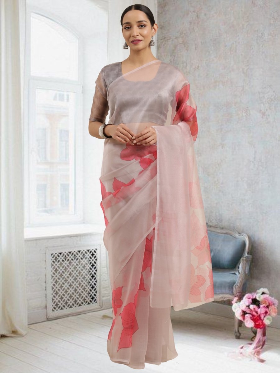 Aastha Fashion Women's Maroon Digital Printed Organza Saree with Blouse - Grab2buy
