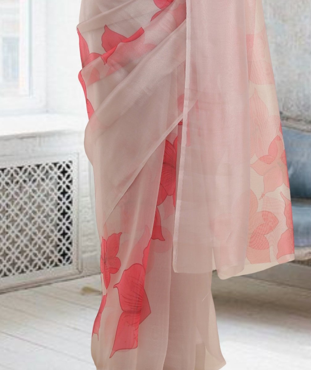 Aastha Fashion Women's Maroon Digital Printed Organza Saree with Blouse - Grab2buy